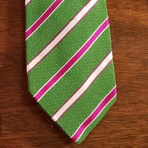 Italian Etro Green Fuscia White Striped Tie